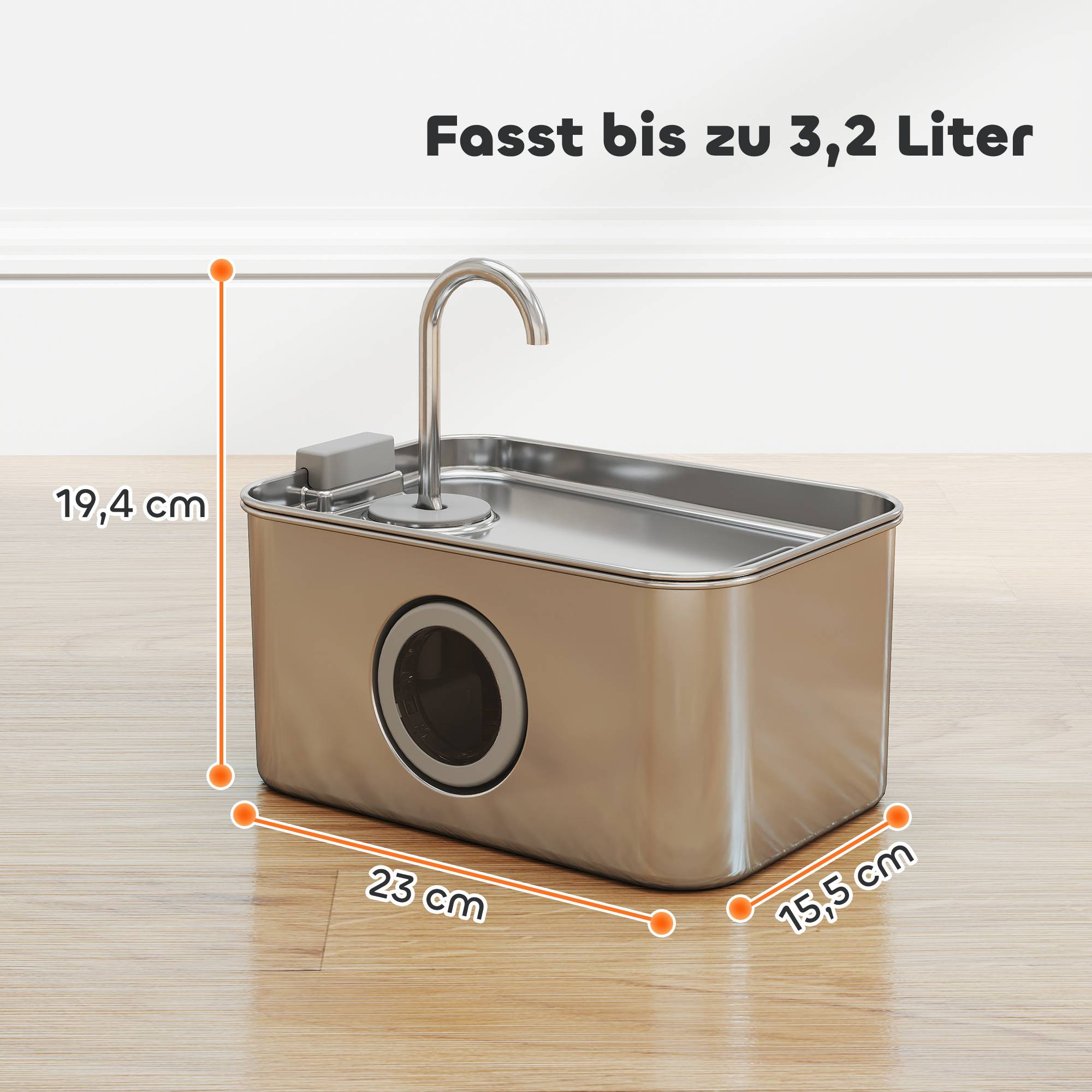 Fontaine à eau pour chat acier inoxydable gris 23 x 15.5 x 19.4 cm - PANGIVO - Image 5