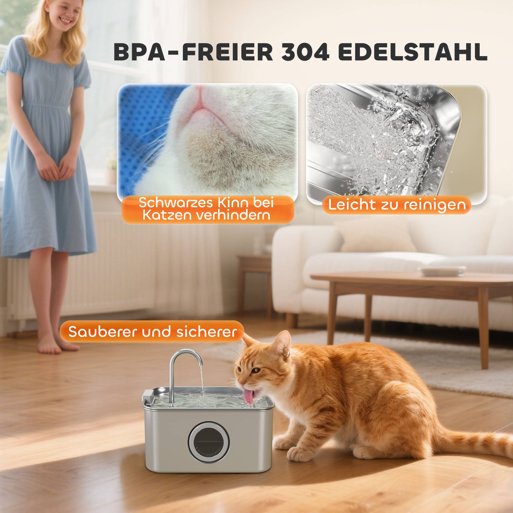Fontaine à eau pour chat acier inoxydable gris 23 x 15.5 x 19.4 cm - PANGIVO - Image 6