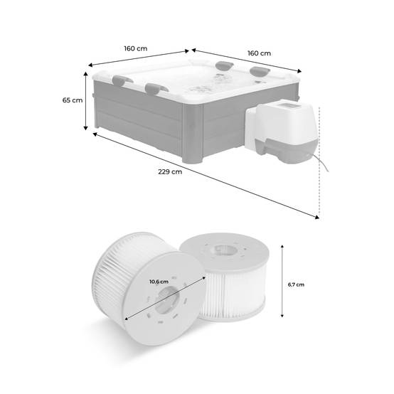 sweeek - Spa rigide MSPA 6 places 4 coussins hydromassages. 8 filtres et bâche incluse 160 cm x 65 cm | sweeek - Image 4