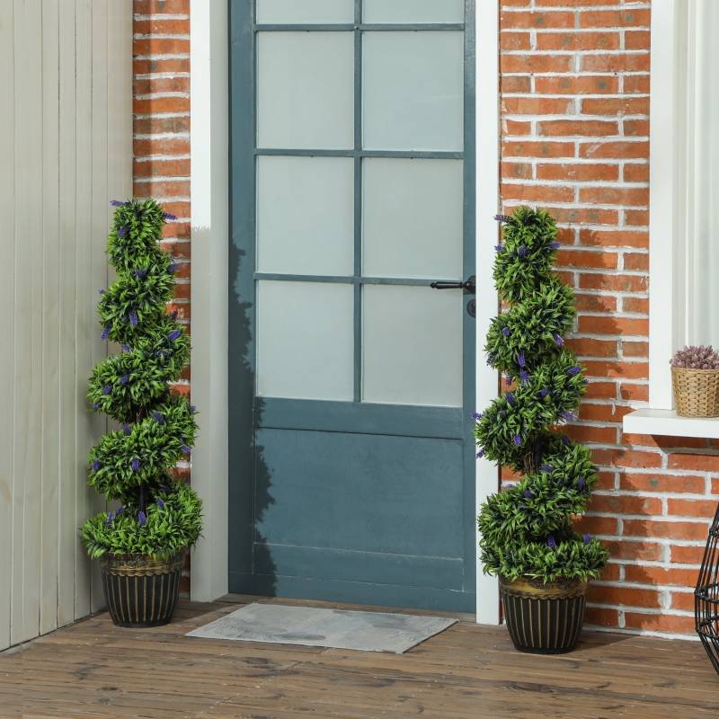 Lot 2 Plantes Artificielles Buis Spirale Déco Jardin Entrée Pot Lesté 115cm - ComfortXL Outdoor Living - Image 1