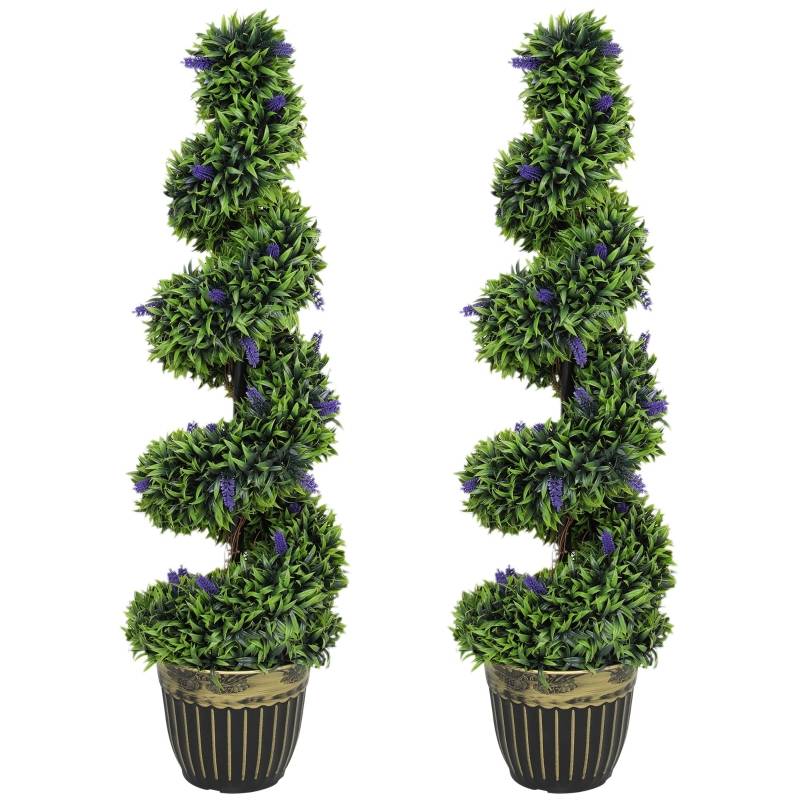 Lot 2 Plantes Artificielles Buis Spirale Déco Jardin Entrée Pot Lesté 115cm - ComfortXL Outdoor Living - Image 2