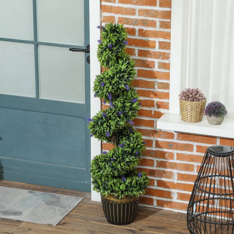 Lot 2 Plantes Artificielles Buis Spirale Déco Jardin Entrée Pot Lesté 115cm - ComfortXL Outdoor Living - Image 7
