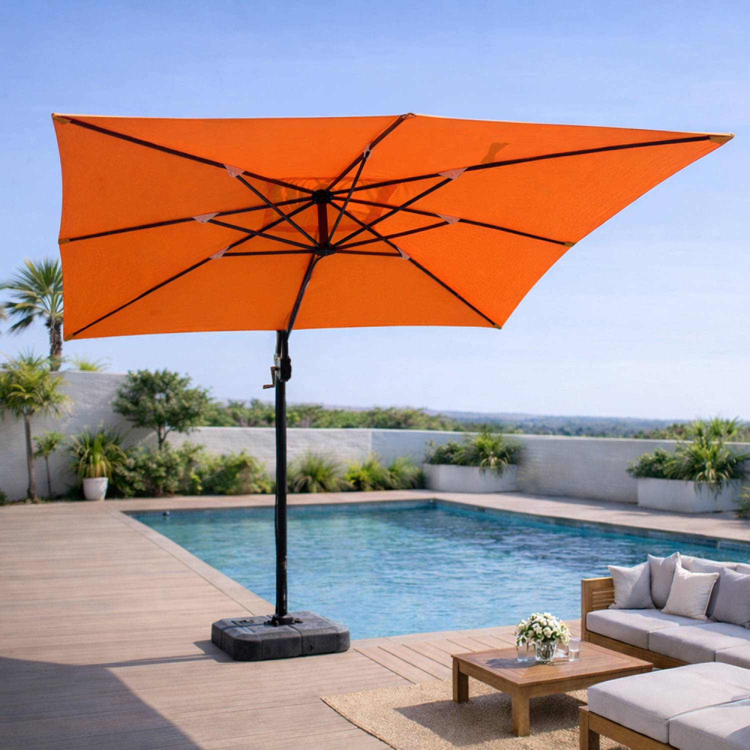 Concept Usine - Parasol rectangulaire 3x4m déporté rotatif orange en aluminium CESARE - Image 5