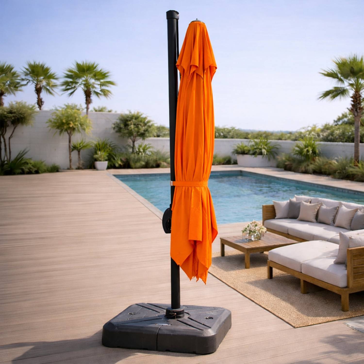 Concept Usine - Parasol rectangulaire 3x4m déporté rotatif orange en aluminium CESARE - Image 6