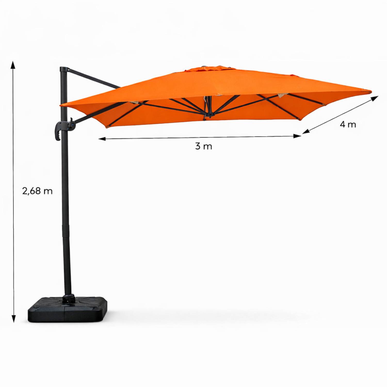 Concept Usine - Parasol rectangulaire 3x4m déporté rotatif orange en aluminium CESARE - Image 3