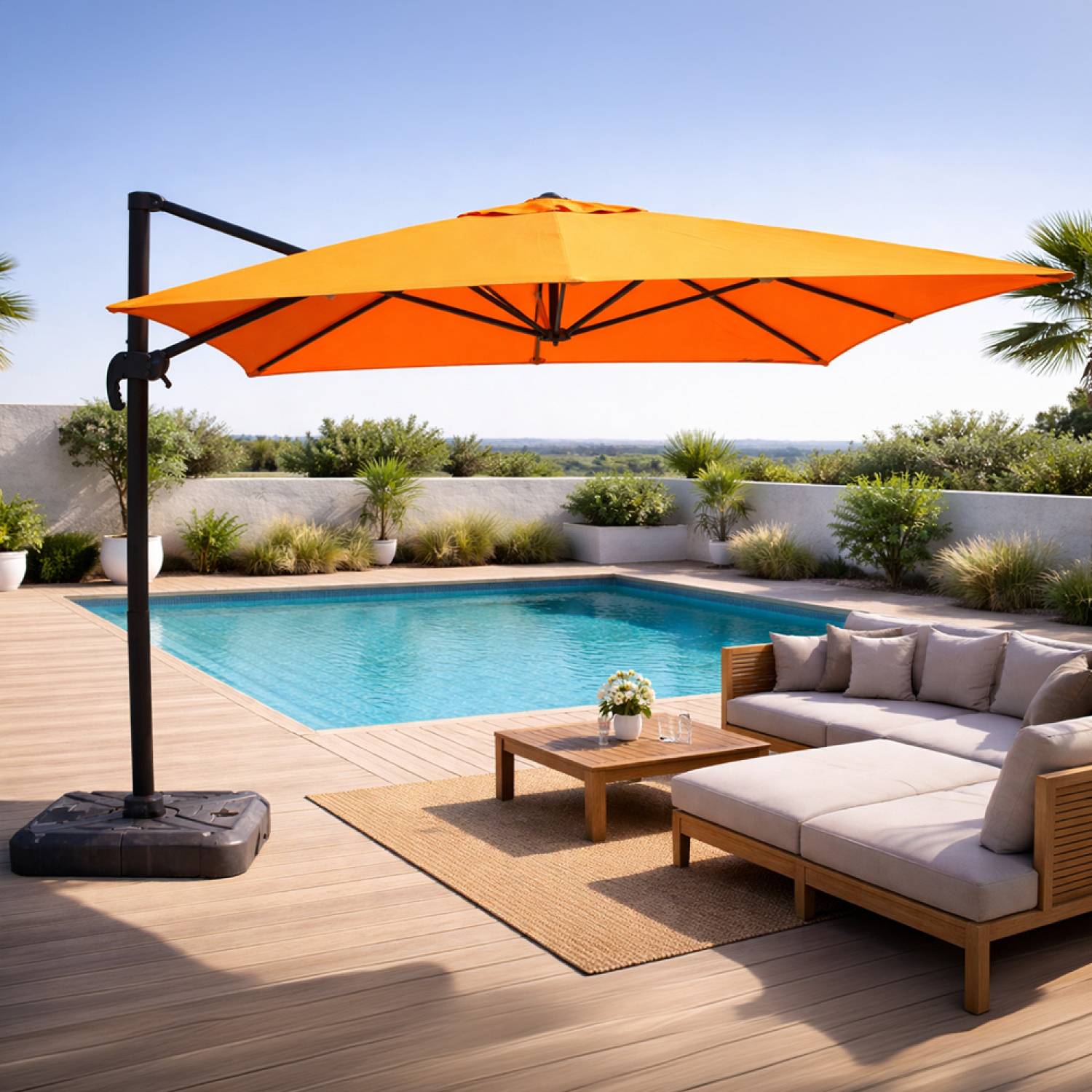 Concept Usine - Parasol rectangulaire 3x4m déporté rotatif orange en aluminium CESARE - Image 2
