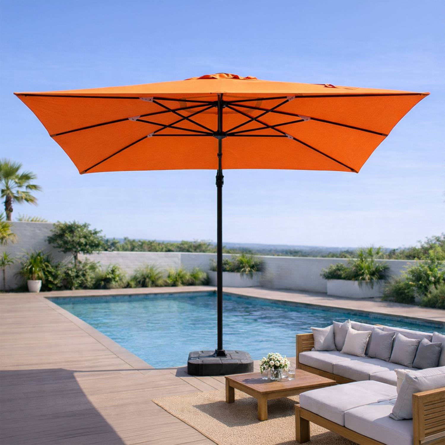 Concept Usine - Parasol rectangulaire 3x4m déporté rotatif orange en aluminium CESARE - Image 4