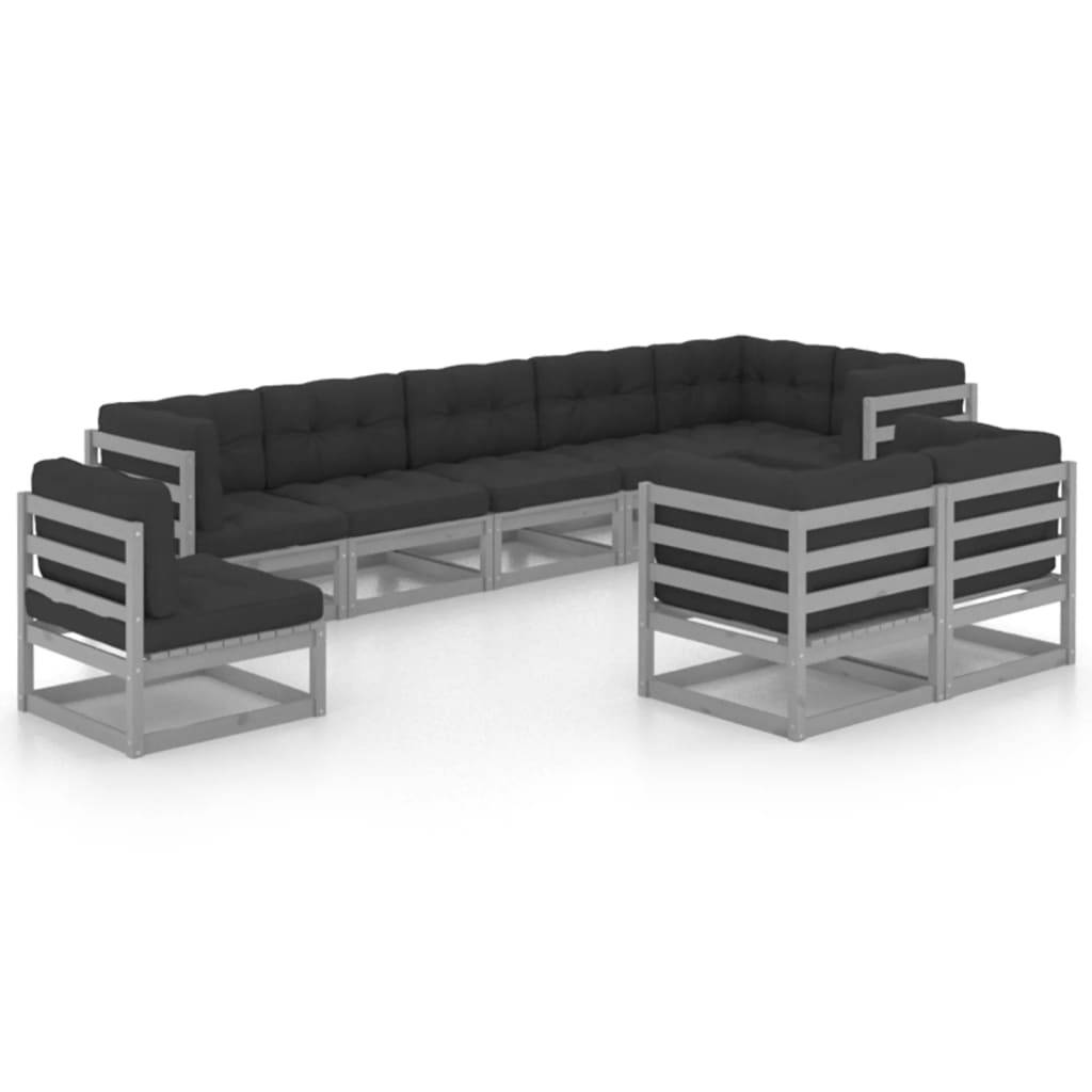 Helloshop26 - Salon de jardin meuble d'extérieur ensemble de mobilier 9 pièces avec coussins bois de pin massif - Imagen 1