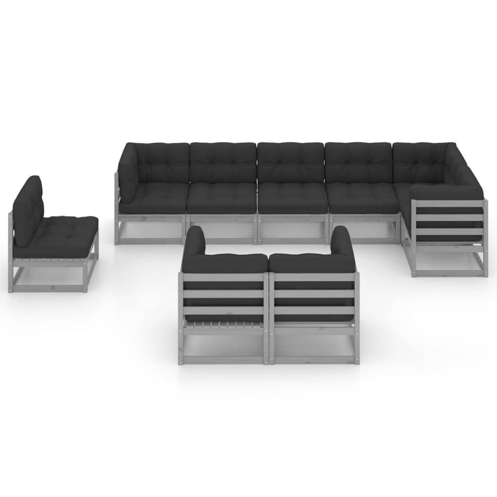 Helloshop26 - Salon de jardin meuble d'extérieur ensemble de mobilier 9 pièces avec coussins bois de pin massif - Imagen 2