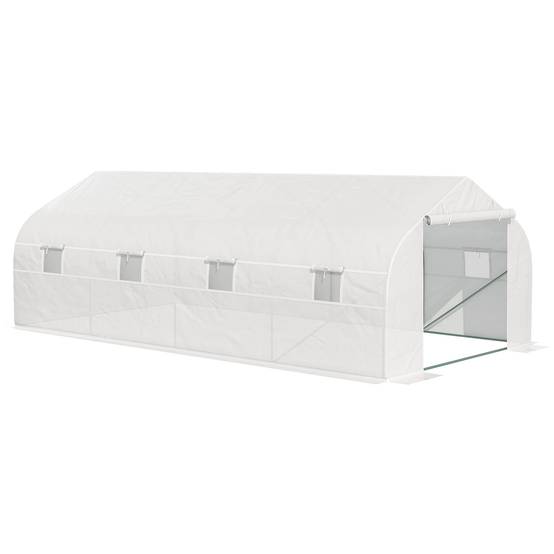 Serre Tunnel de Jardin 18 m² dim. 5,95L x 3l x 2H m Porte + 8 fenêtres enroulables Acier galvanisé bâche PE Haute densité Blanc - Image 1