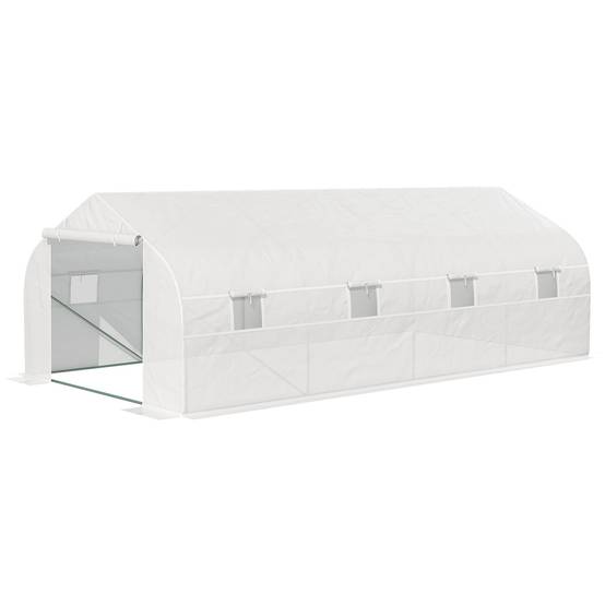 Serre Tunnel de Jardin 18 m² dim. 5,95L x 3l x 2H m Porte + 8 fenêtres enroulables Acier galvanisé bâche PE Haute densité Blanc - Image 2