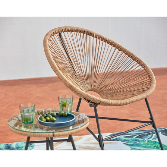Salon de jardin 2 fauteuils ronds et table basse naturel ACAPULCO - Image 7