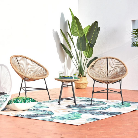 Salon de jardin 2 fauteuils ronds et table basse naturel ACAPULCO - Image 2