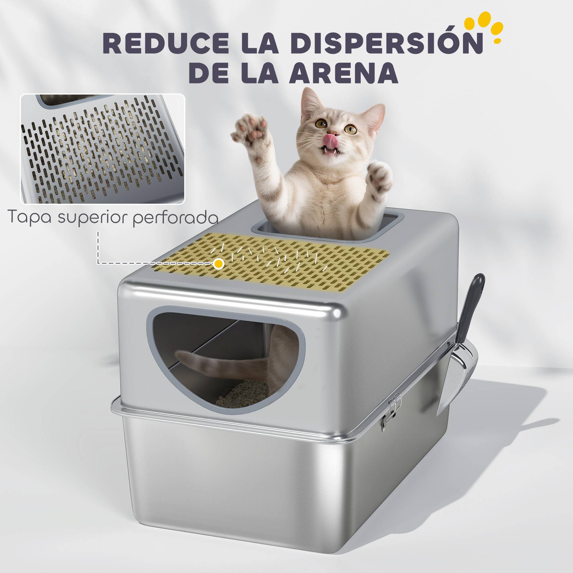 Litière chat acier inoxydable XL pelle doubles ouvertures facile nettoyer argent - Image 8