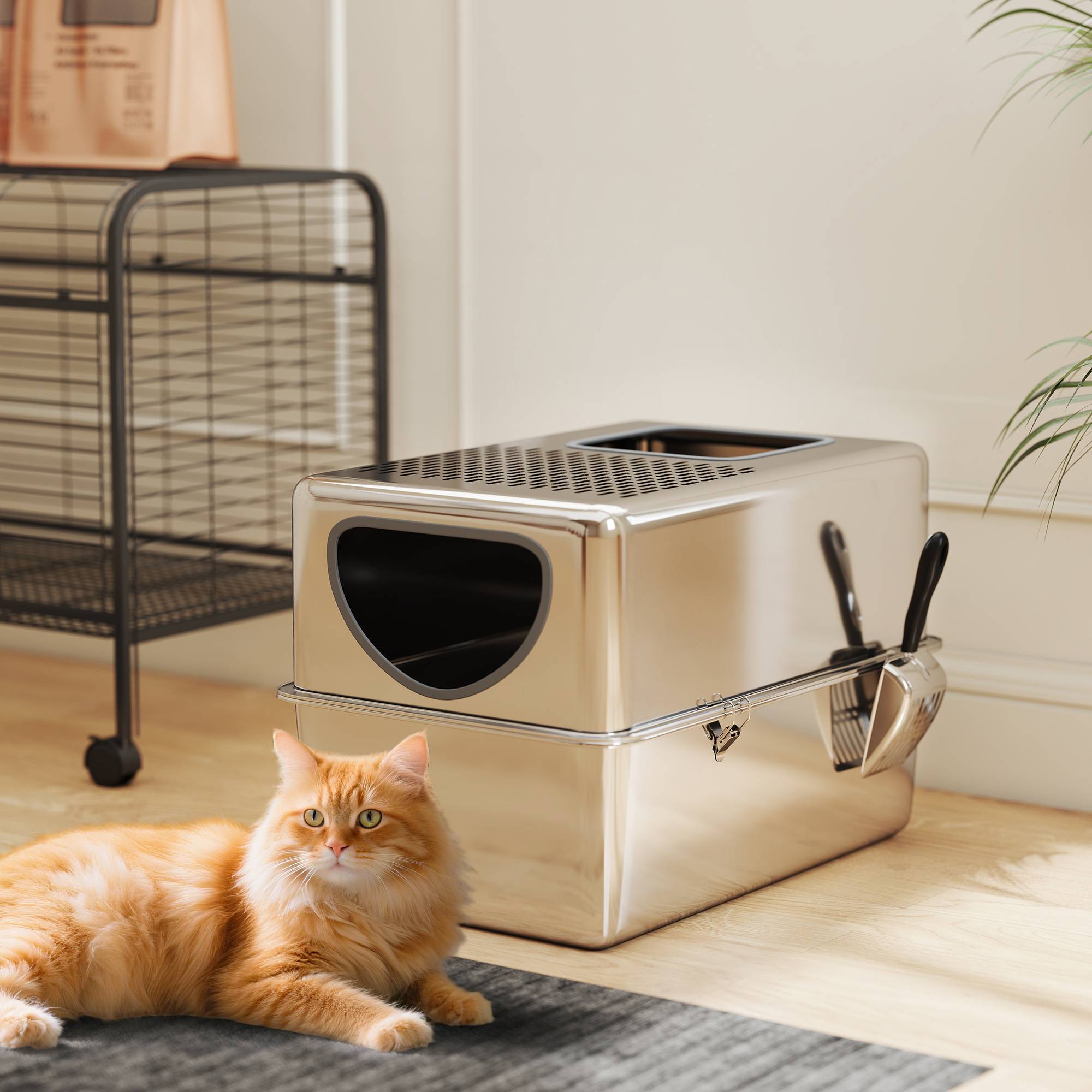 Litière chat acier inoxydable XL pelle doubles ouvertures facile nettoyer argent - Image 10