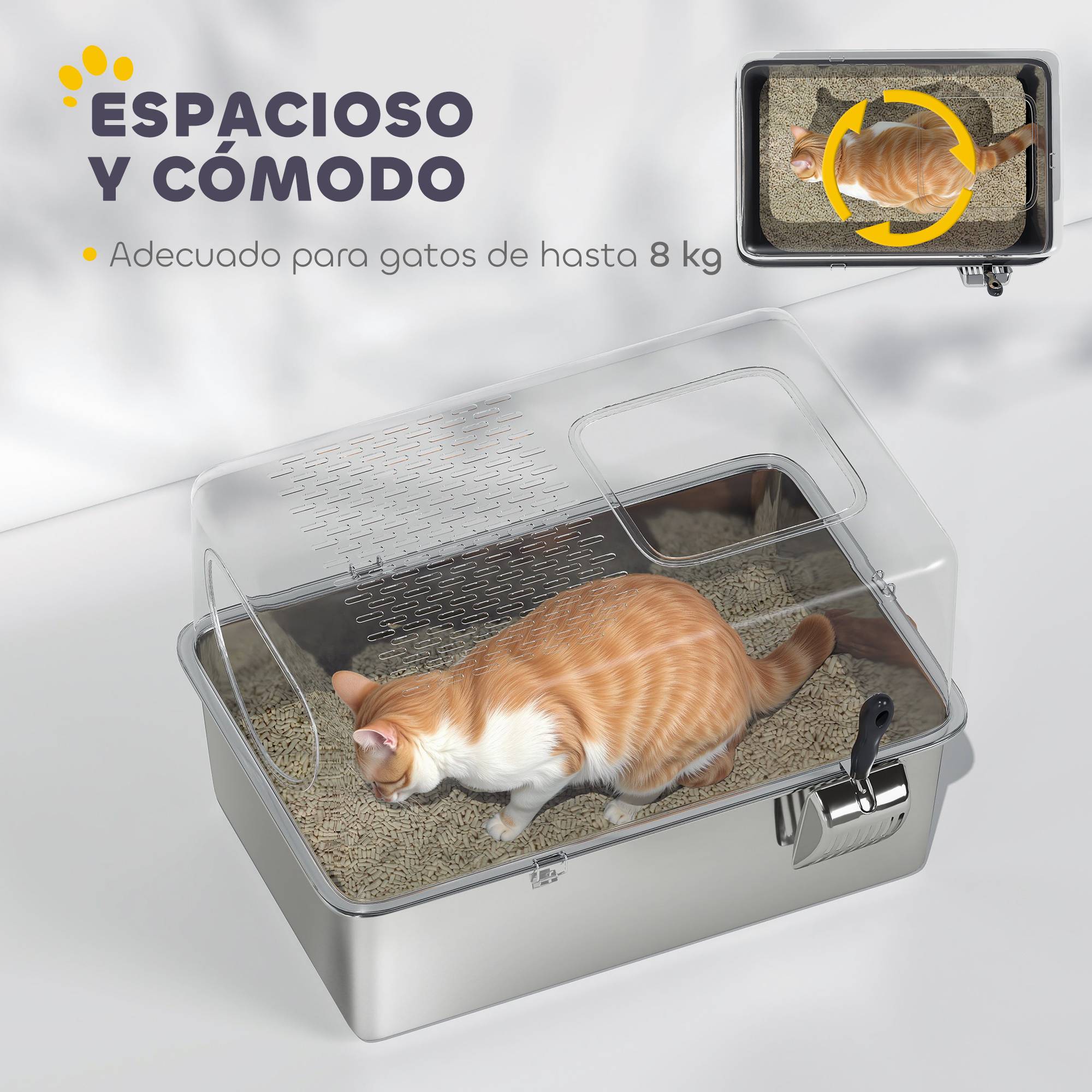 Litière chat acier inoxydable XL pelle doubles ouvertures facile nettoyer argent - Image 7