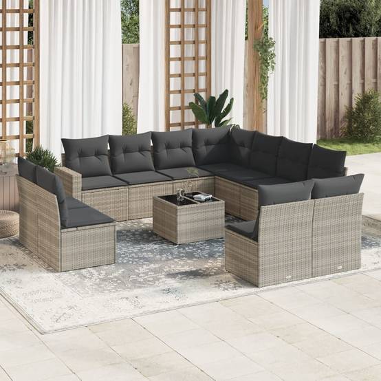 Salon de jardin bas 12 pcs Résine Tressée Gris Clair avec Table et Coffres de Rangement – ComfortXL Outdoor Living - Image 1