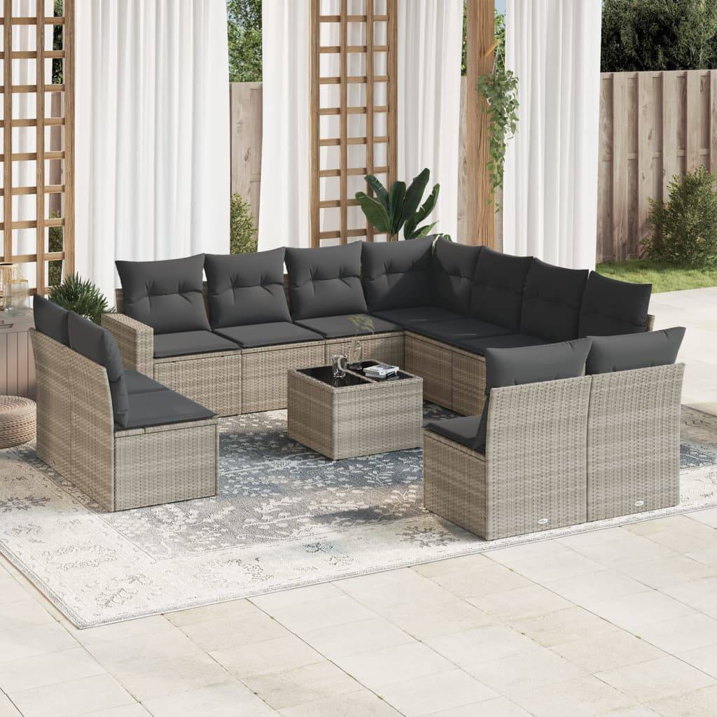 Salon de jardin bas 12 pcs Résine Tressée Gris Clair avec Table et Coffres de Rangement – ComfortXL Outdoor Living - Image 1