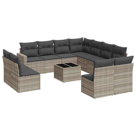 Salon de jardin bas 12 pcs Résine Tressée Gris Clair avec Table et Coffres de Rangement – ComfortXL Outdoor Living - Image 2