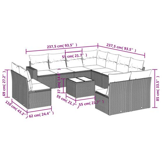 Salon de jardin bas 12 pcs Résine Tressée Gris Clair avec Table et Coffres de Rangement – ComfortXL Outdoor Living - Image 3