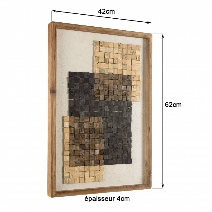 Macabane - ANDRIAN - Décoration murale n°2 42x62cm mosaïque beige/noire Pin recyclé - Imagen 7
