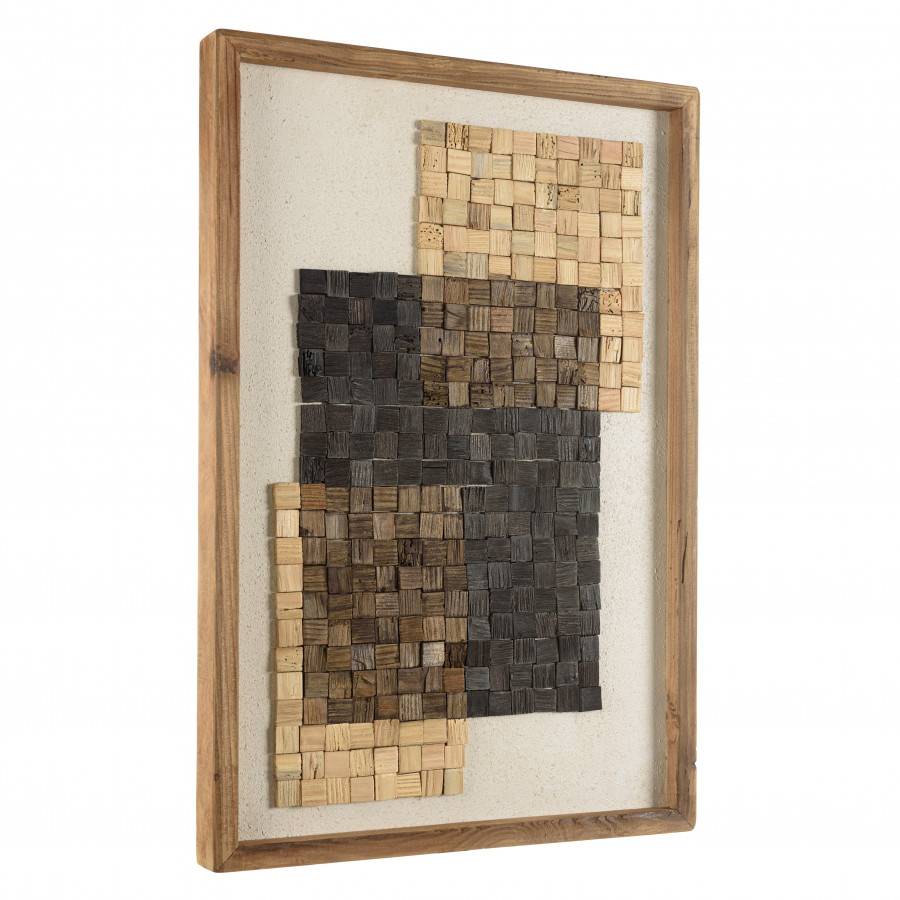 Macabane - ANDRIAN - Décoration murale n°2 42x62cm mosaïque beige/noire Pin recyclé - Imagen 1