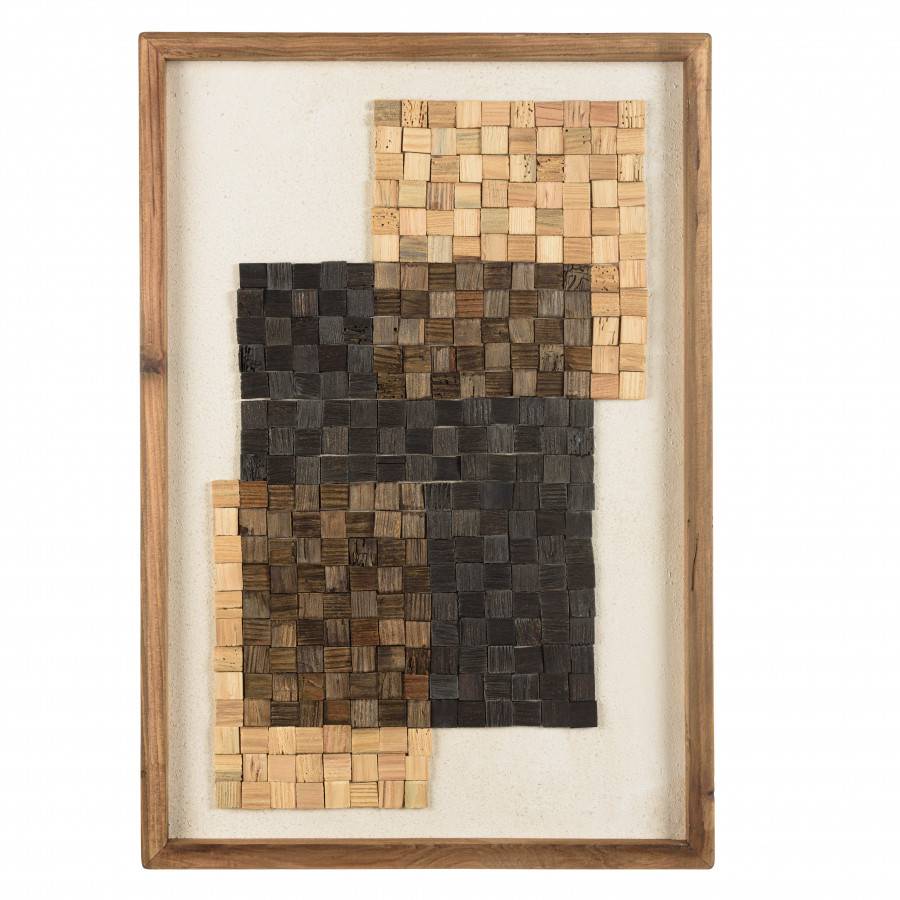 Macabane - ANDRIAN - Décoration murale n°2 42x62cm mosaïque beige/noire Pin recyclé - Imagen 8