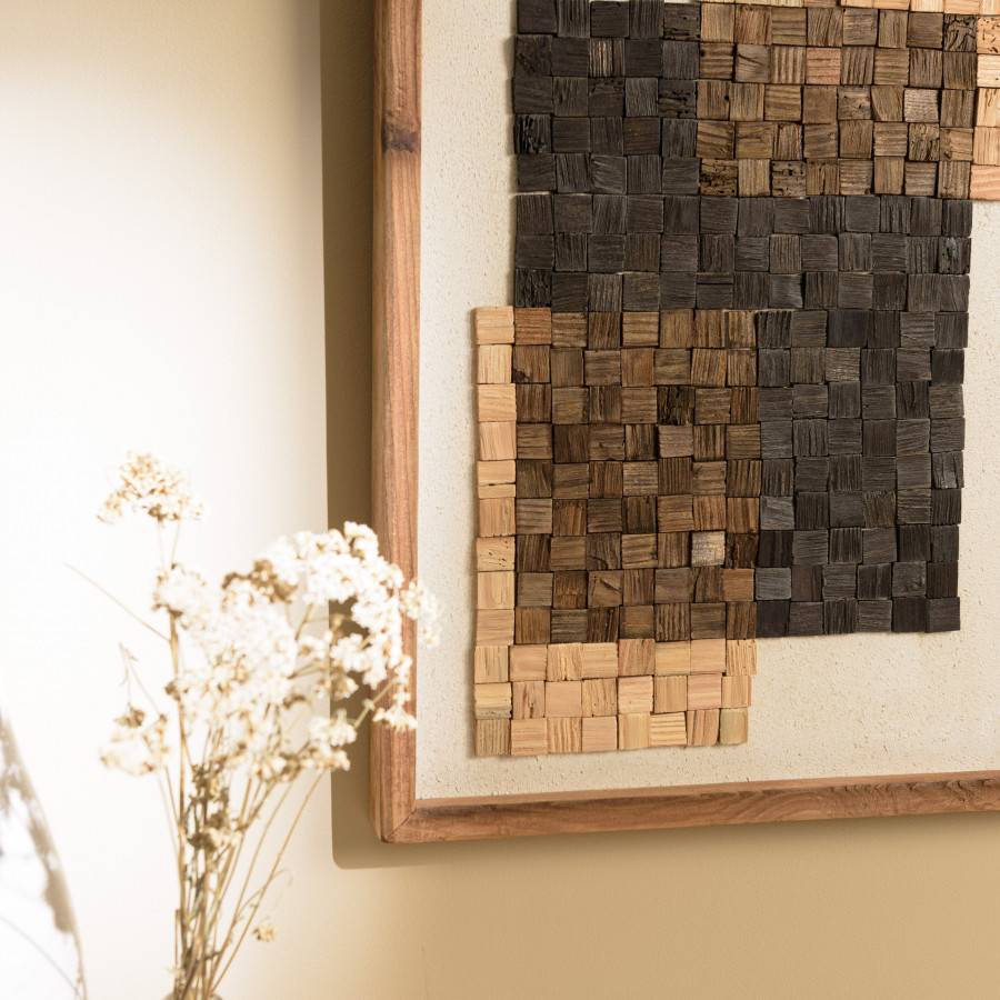 Macabane - ANDRIAN - Décoration murale n°2 42x62cm mosaïque beige/noire Pin recyclé - Imagen 3