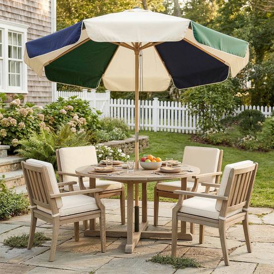 Parasol de jardin avec structure effet bois, toit à blocs de couleur avec 8 baleines, UV 30+ - Image 10
