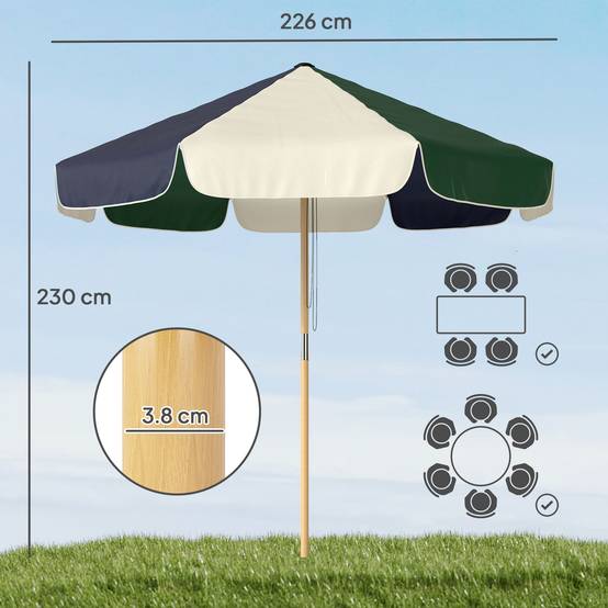 Parasol de jardin avec structure effet bois, toit à blocs de couleur avec 8 baleines, UV 30+ - Image 5
