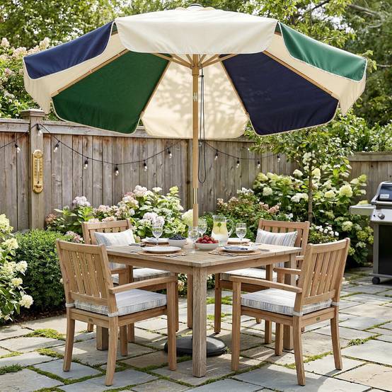 Parasol de jardin avec structure effet bois, toit à blocs de couleur avec 8 baleines, UV 30+ - Image 4