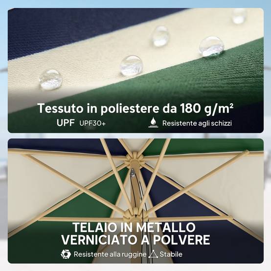 Parasol de jardin avec structure effet bois, toit à blocs de couleur avec 8 baleines, UV 30+ - Image 7