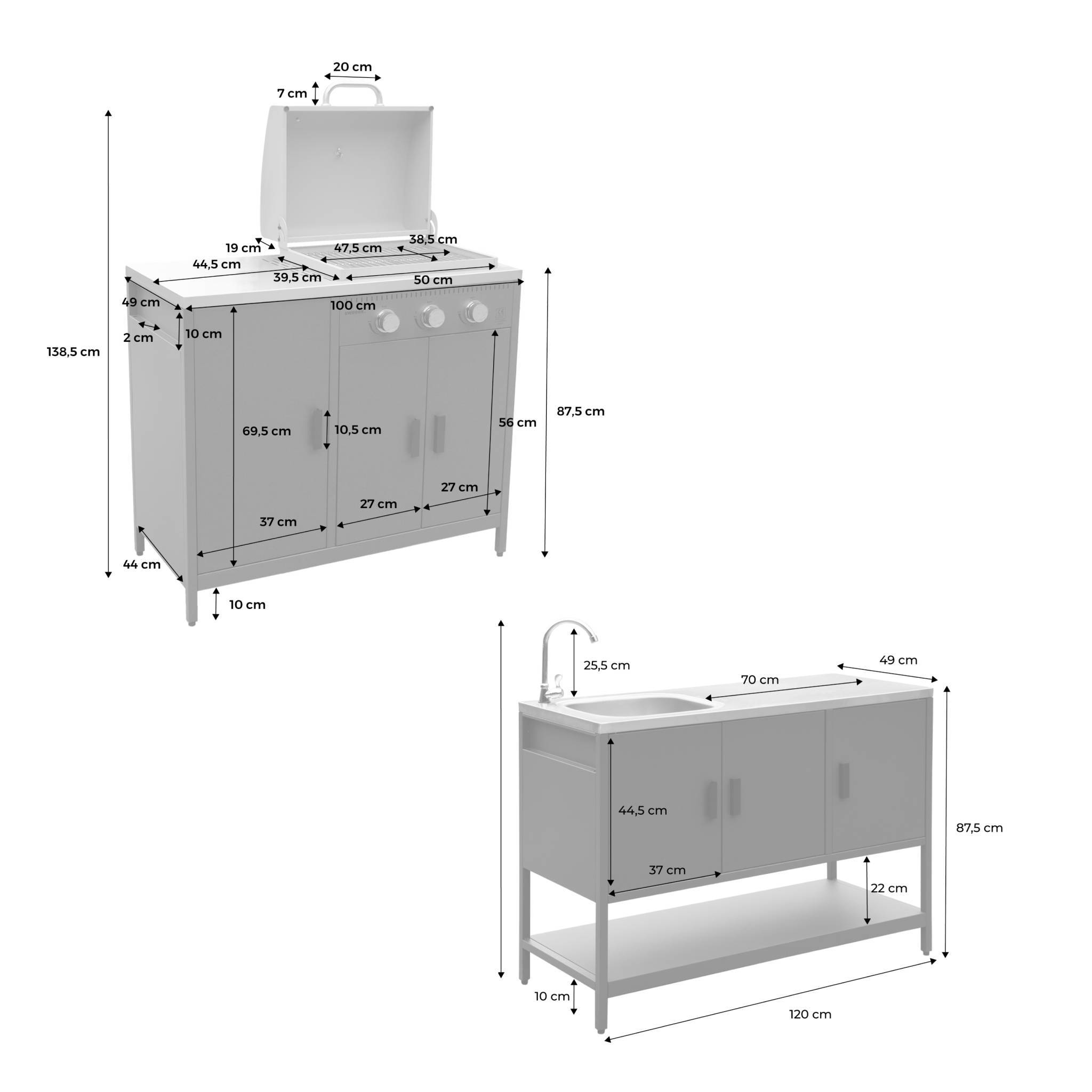 Cuisine extérieure Naxos 2 modules acier inoxydable noir barbecue gaz 3 brûleurs avec évier  | sweeek - Image 4