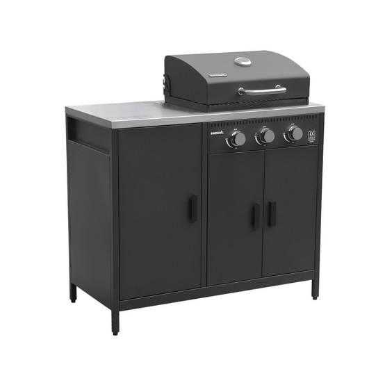 Cuisine extérieure Naxos 2 modules acier inoxydable noir barbecue gaz 3 brûleurs avec évier | sweeek - Image 6
