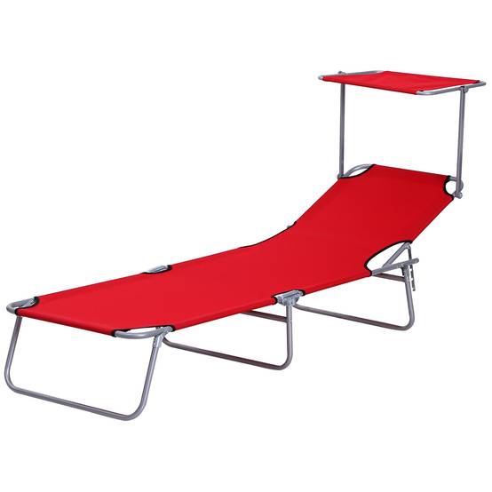 Chaise longue jardin pliante rouge auvent réglable et dossier inclinable 4 positions, transat pare-soleil - Image 2