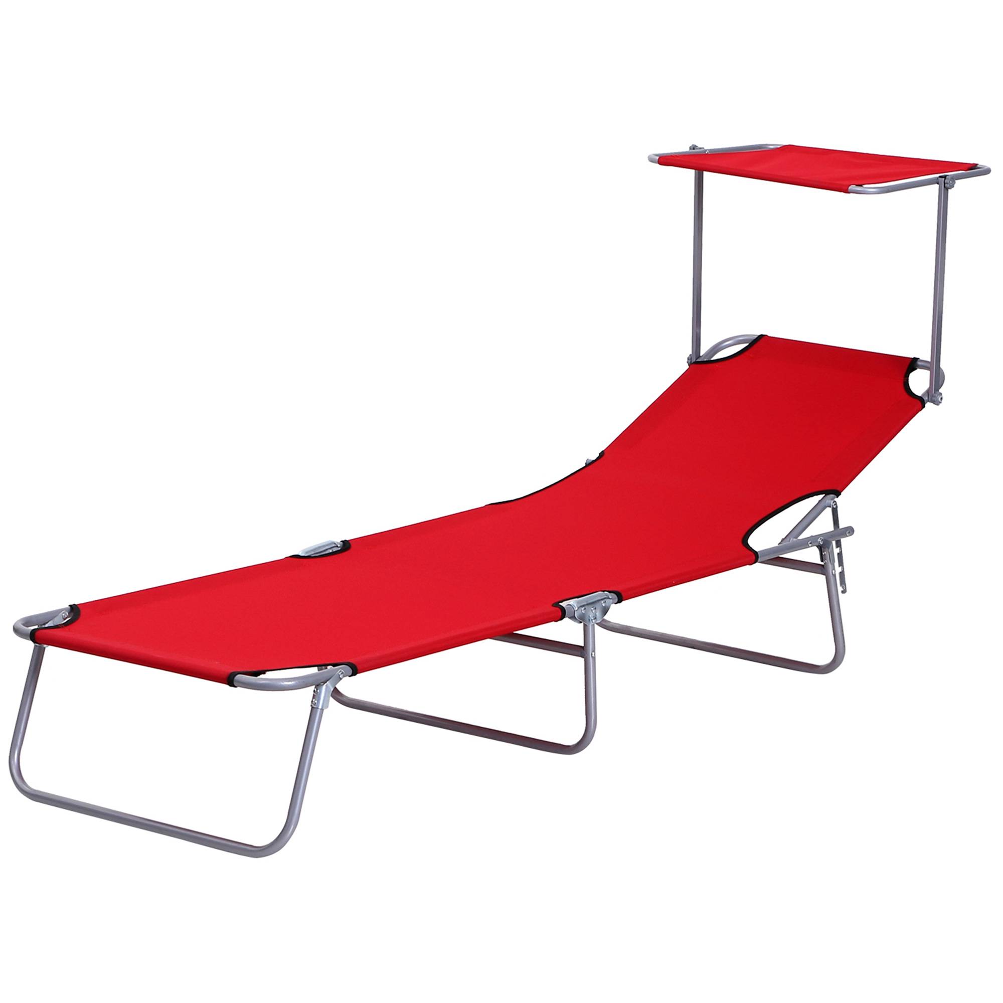 Chaise longue jardin pliante rouge auvent réglable et dossier inclinable 4 positions, transat pare-soleil - Image 2