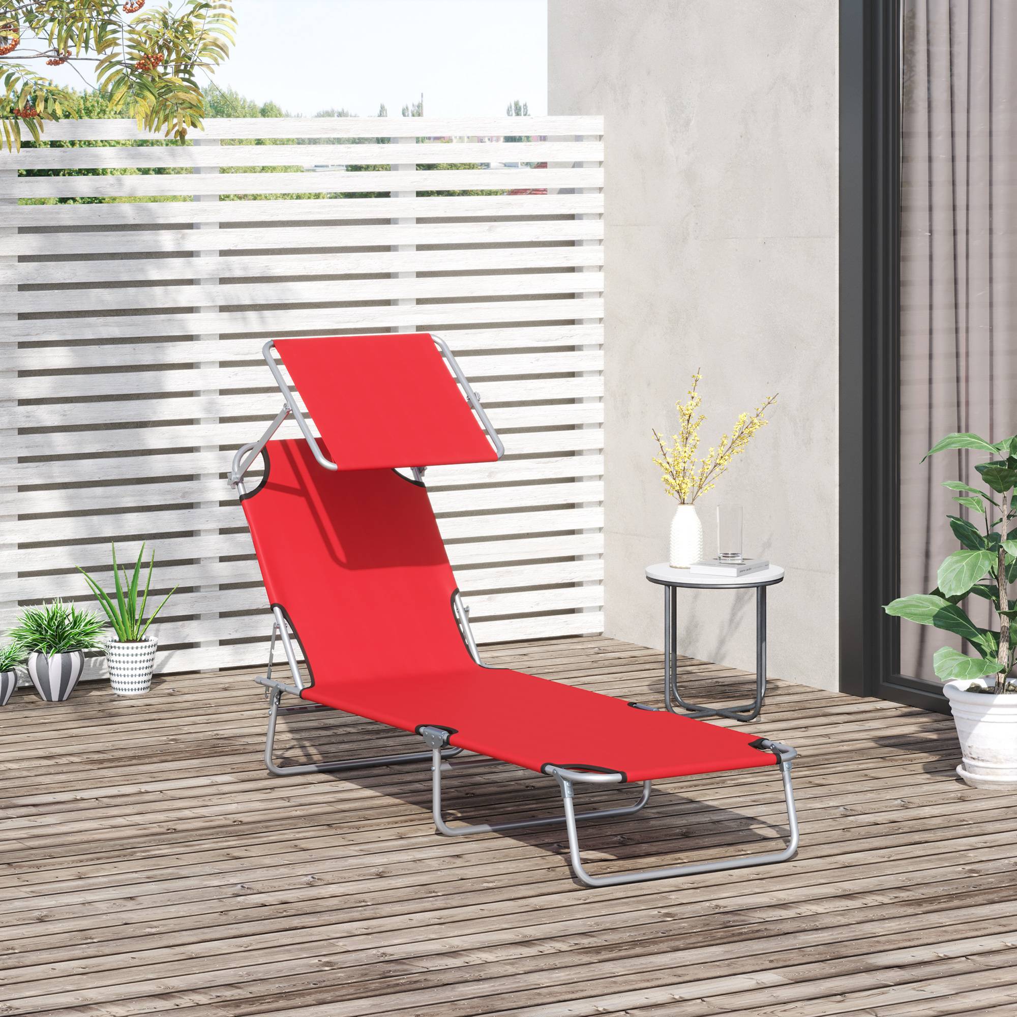 Chaise longue jardin pliante rouge auvent réglable et dossier inclinable 4 positions, transat pare-soleil - Image 4