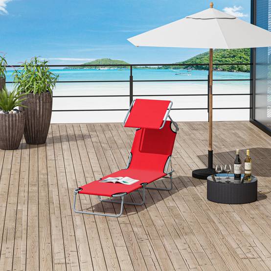 Chaise longue jardin pliante rouge auvent réglable et dossier inclinable 4 positions, transat pare-soleil - Image 3