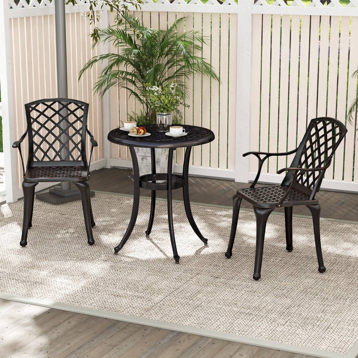 Lot de 2 Chaises de Terrasse en Fonte d’Aluminium Fauteuil d’Extérieur Robuste avec Siège Incurvé Ergonomique Repose-pieds Réglables - Image 2