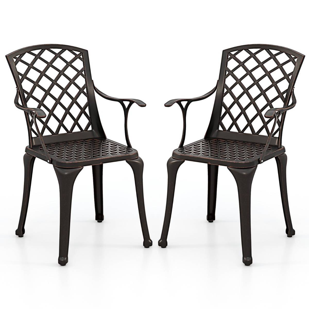 Lot de 2 Chaises de Terrasse en Fonte d’Aluminium Fauteuil d’Extérieur Robuste avec Siège Incurvé Ergonomique Repose-pieds Réglables - Image 1
