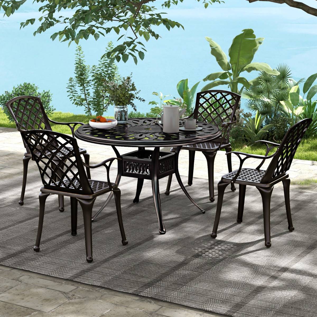 Lot de 2 Chaises de Terrasse en Fonte d’Aluminium Fauteuil d’Extérieur Robuste avec Siège Incurvé Ergonomique Repose-pieds Réglables - Image 3