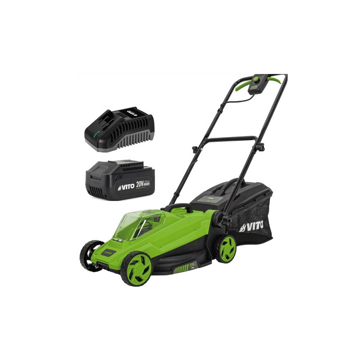 Tondeuse à gazon 300M2 - Batterie lithium 20V 4.0Ah Largeur de coupe 32 cm Bac 30L - 3 hauteurs réglables 25 à 45mm VITO - Imagen 1