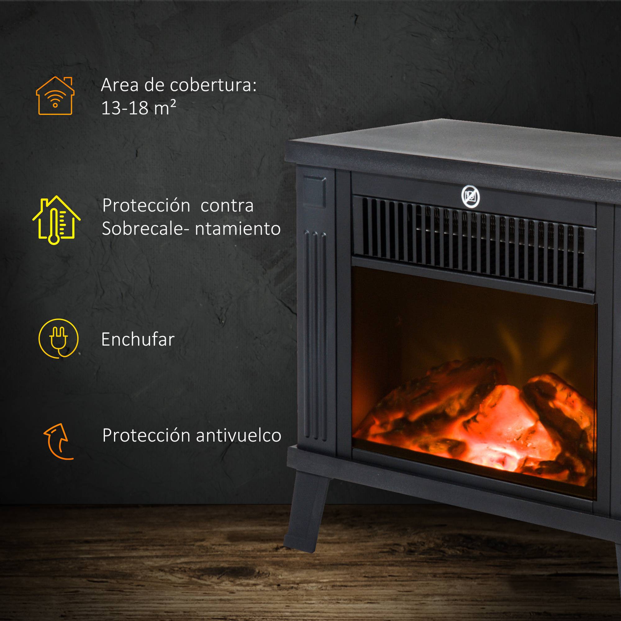 Cheminée décorative avec effet de flamme et protection anti-surchauffe pour pièces 13-18 m² 34x17x31 cm noir - Image 7