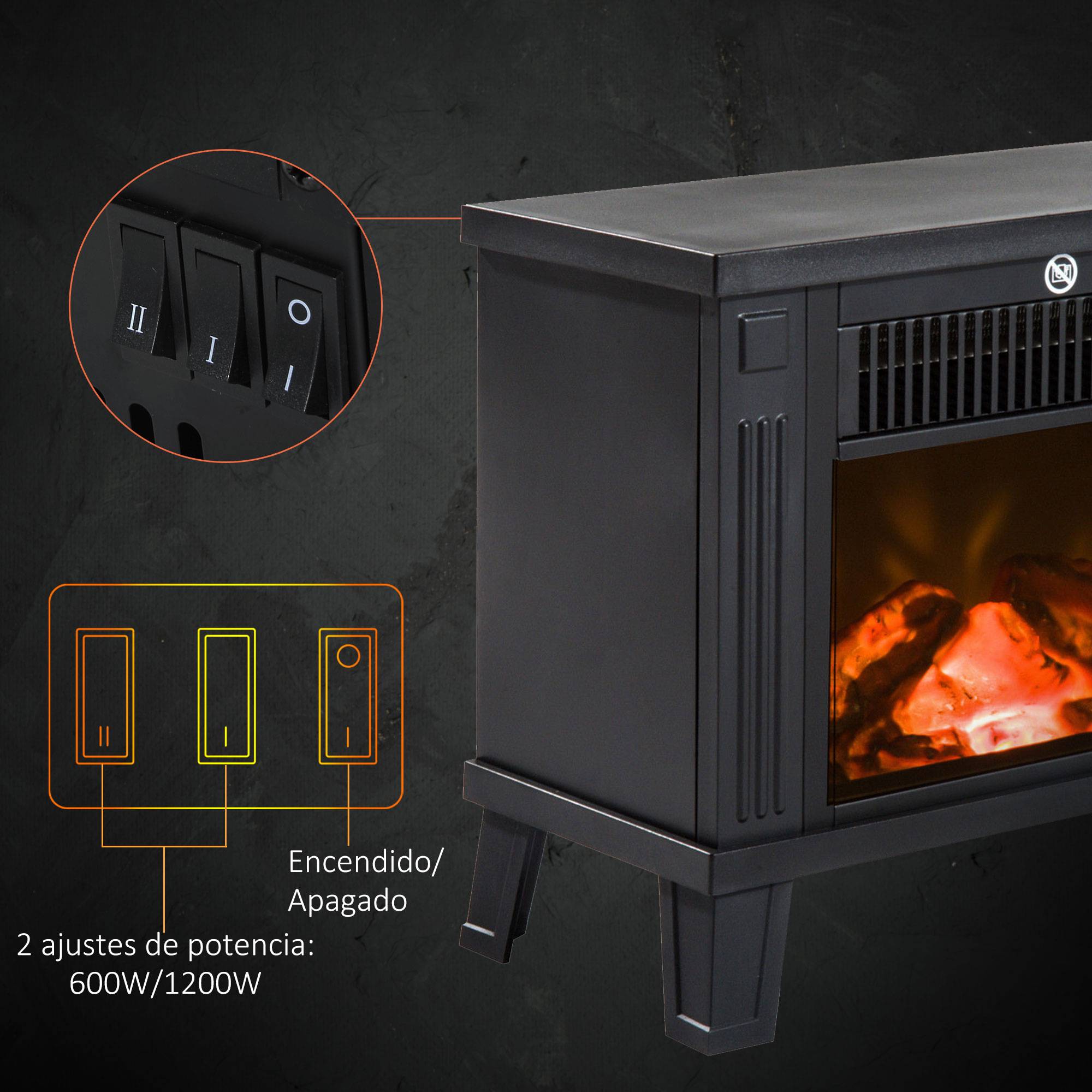 Cheminée décorative avec effet de flamme et protection anti-surchauffe pour pièces 13-18 m² 34x17x31 cm noir - Image 6
