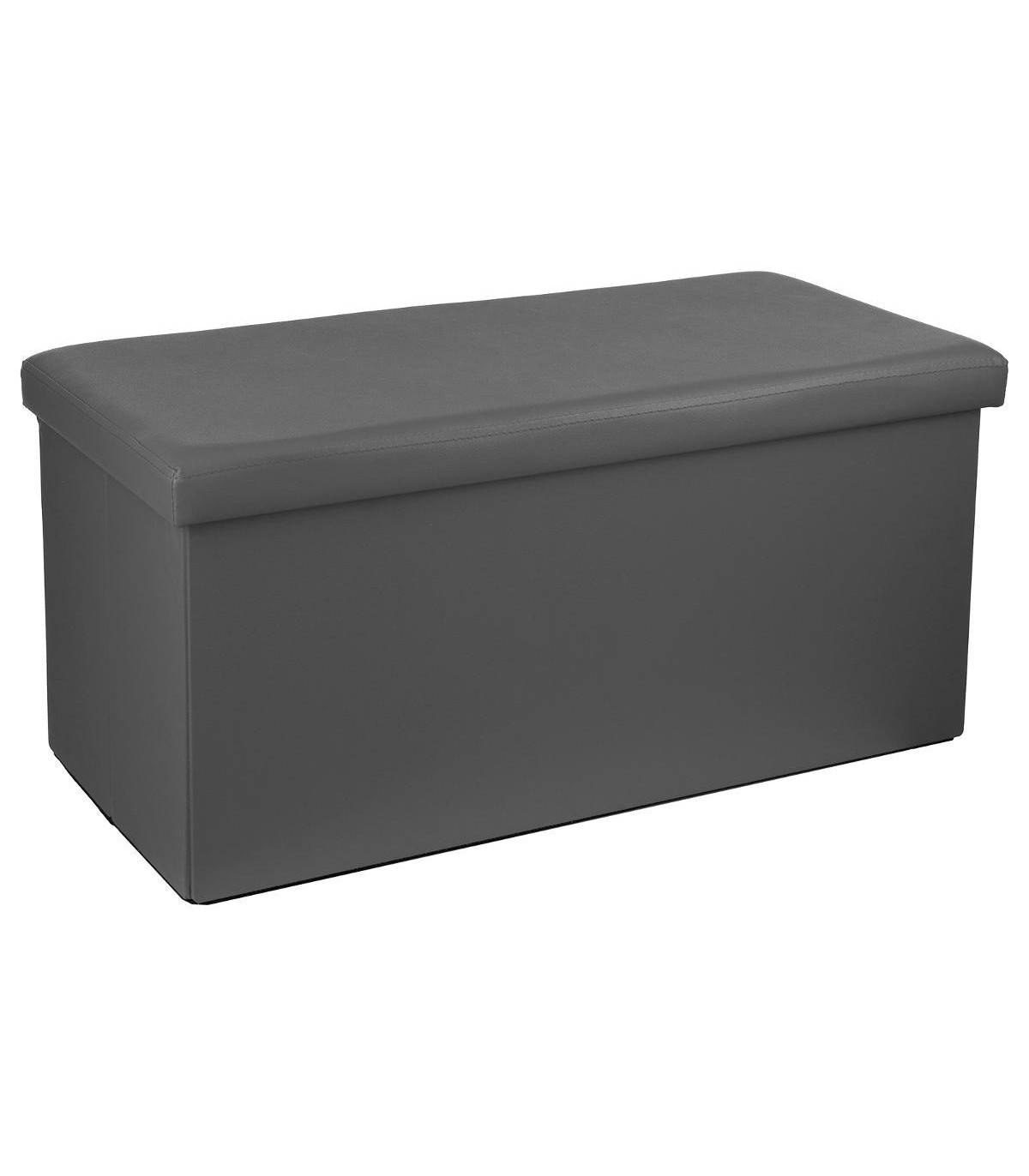 2 en 1 Pouf pliant double et coffre de rangement Vinyle Gris 76.6 x H 37.5 cm - Imagen 1