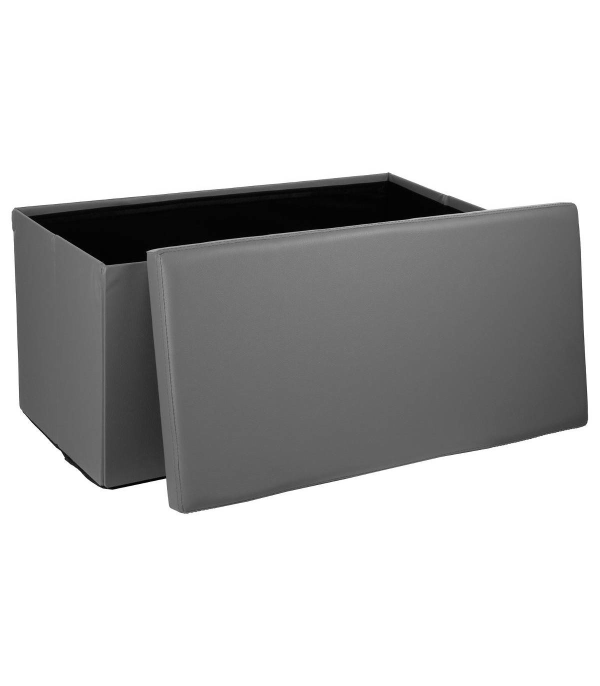2 en 1 Pouf pliant double et coffre de rangement Vinyle Gris 76.6 x H 37.5 cm - Imagen 3