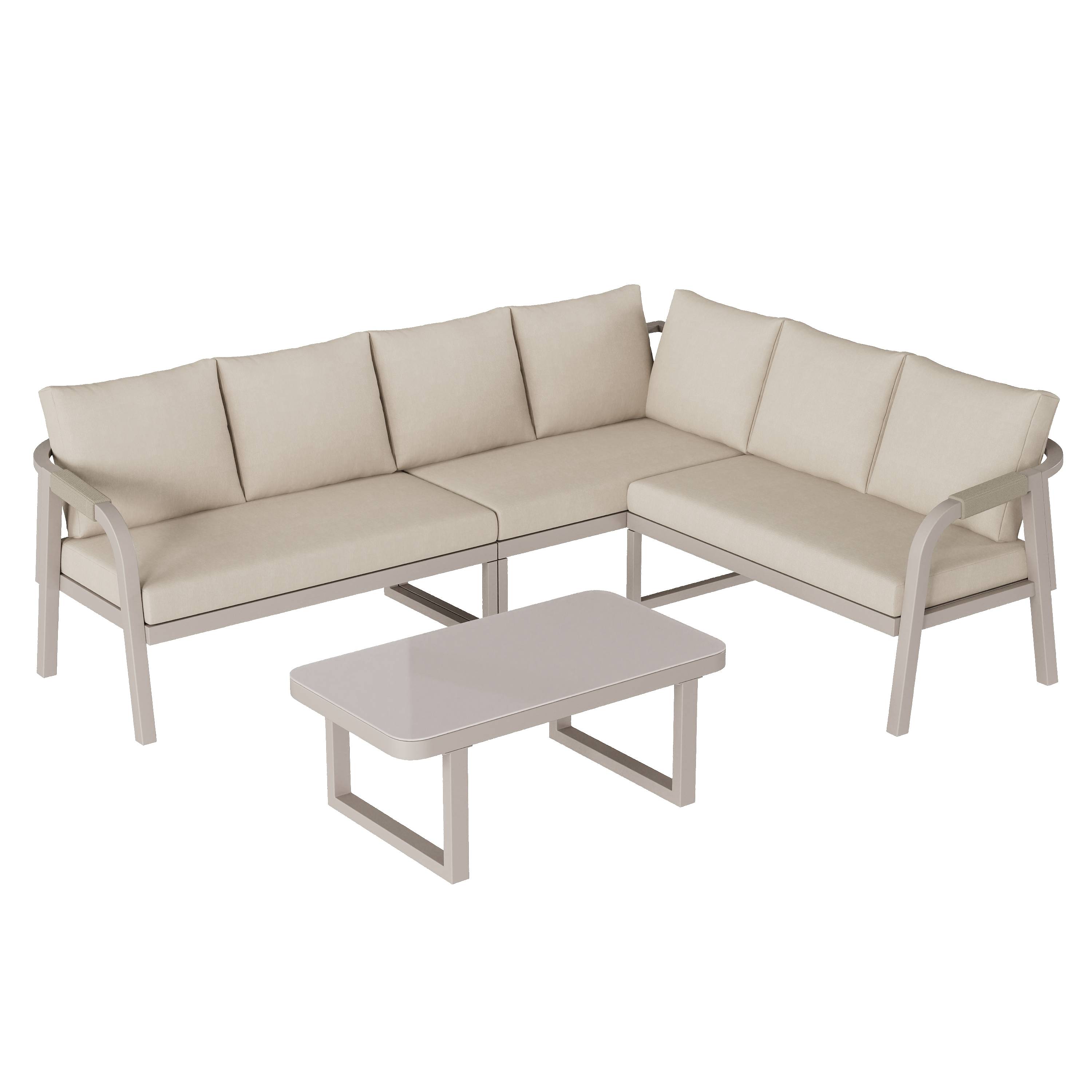 Salon de jardin d'angle acier corde tressée 6 places extérieur table basse 240cm beige - ComfortXL Outdoor Living - Image 2