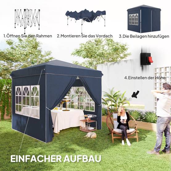 Tonnelle pliante métal et tissu Oxford bleu foncé 248 x 248 x 270 cm - PANGIVO - Image 6
