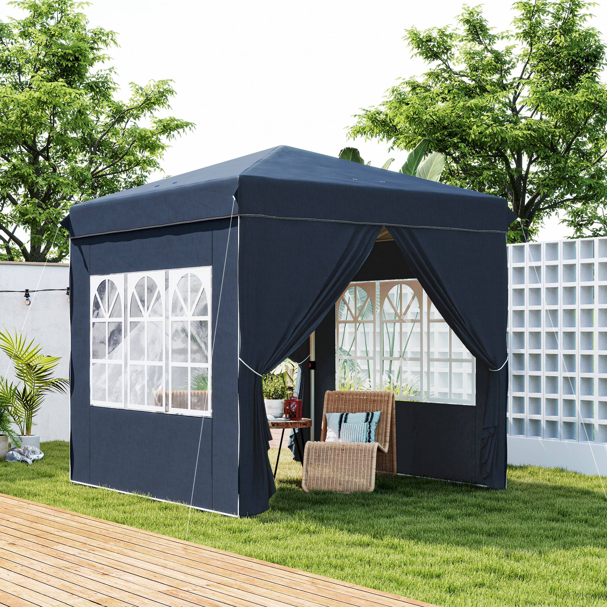 Tonnelle pliante métal et tissu Oxford bleu foncé 248 x 248 x 270 cm - PANGIVO - Image 3