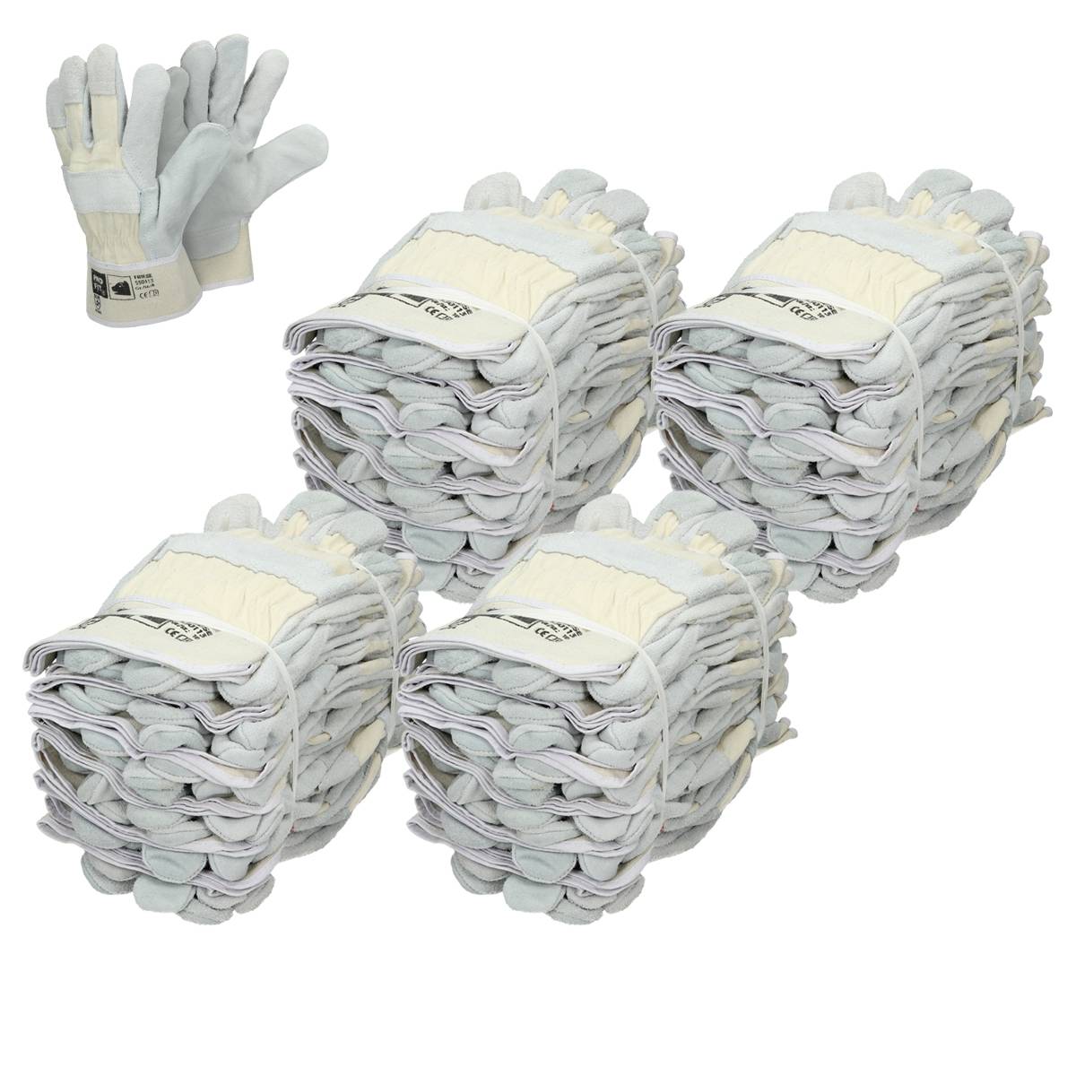 Ecd-Germany - ECD Germany 48 paires de gants Pro-Fit® en cuir croûte de bovin taille 9 / L - Naturel - Manchette en toile - Imagen 2